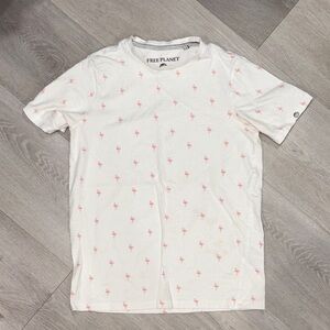 Free Planet Men's Tee with Pink Flamingo Pattern